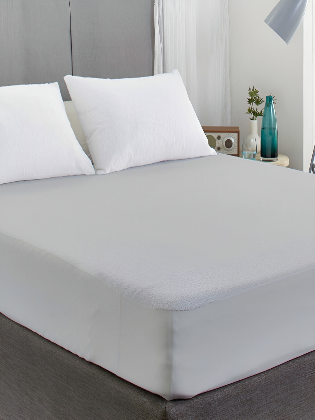 

CHICERY Grey Terry Cotton Fitted Breathable Mattress Protector