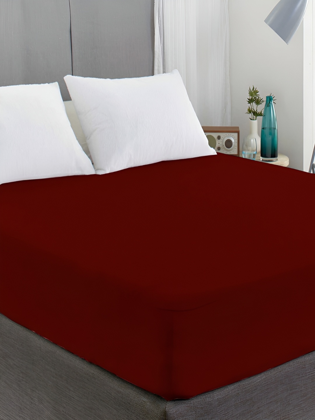 

CHICERY Maroon Terry Cotton Breathable Mattress Protector