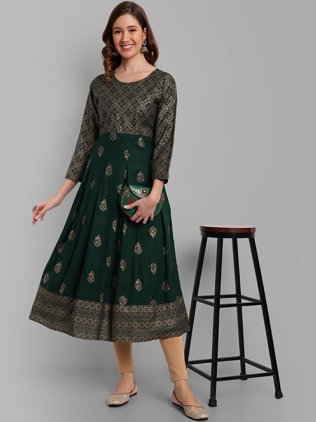 

Misti Exim Ethnic Motifs Printed Anarkali Kurta, Green
