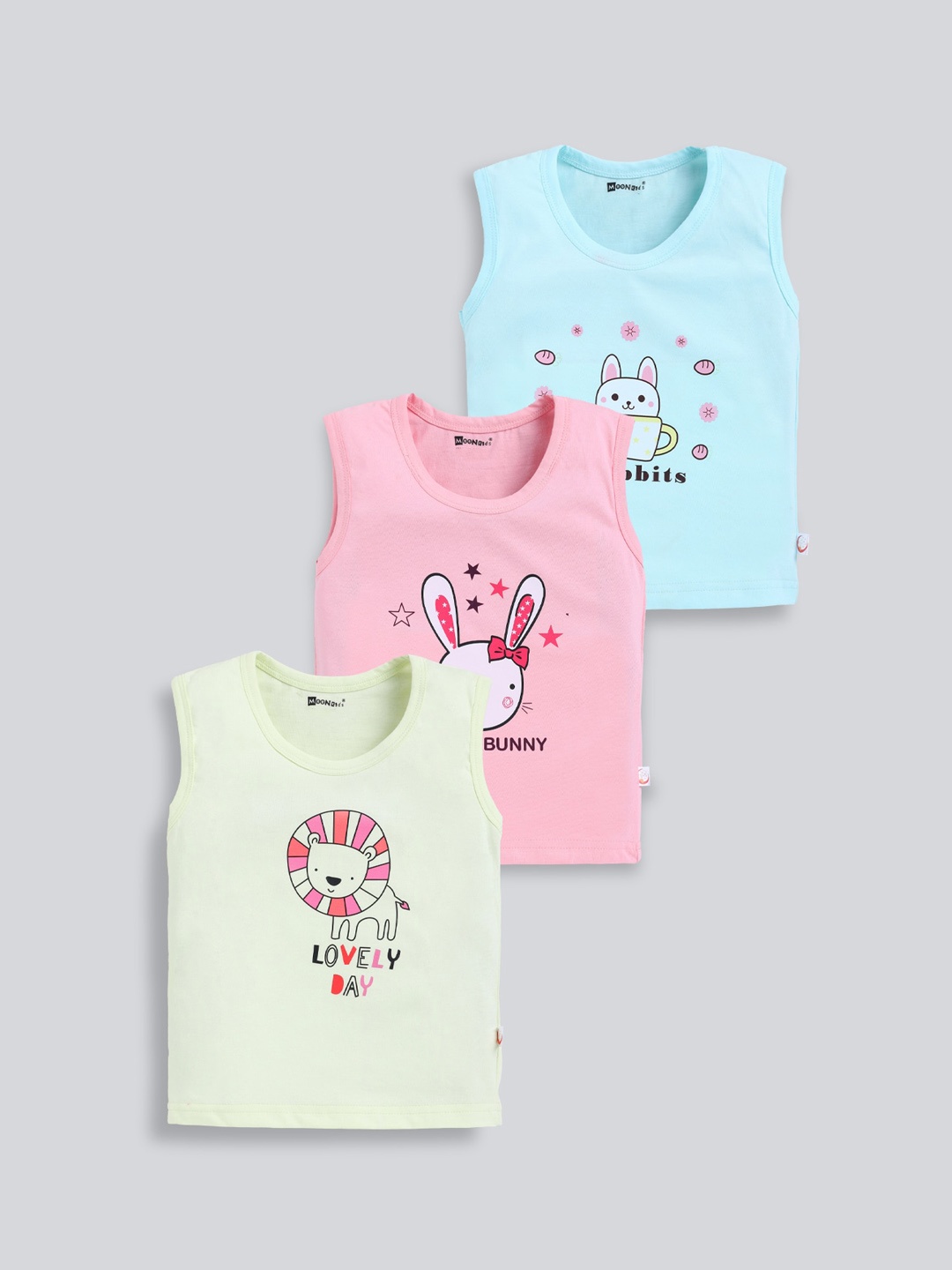

MooNKids Kids Pack Of 3 Printed Cotton Vest MK_Vest_326, Blue