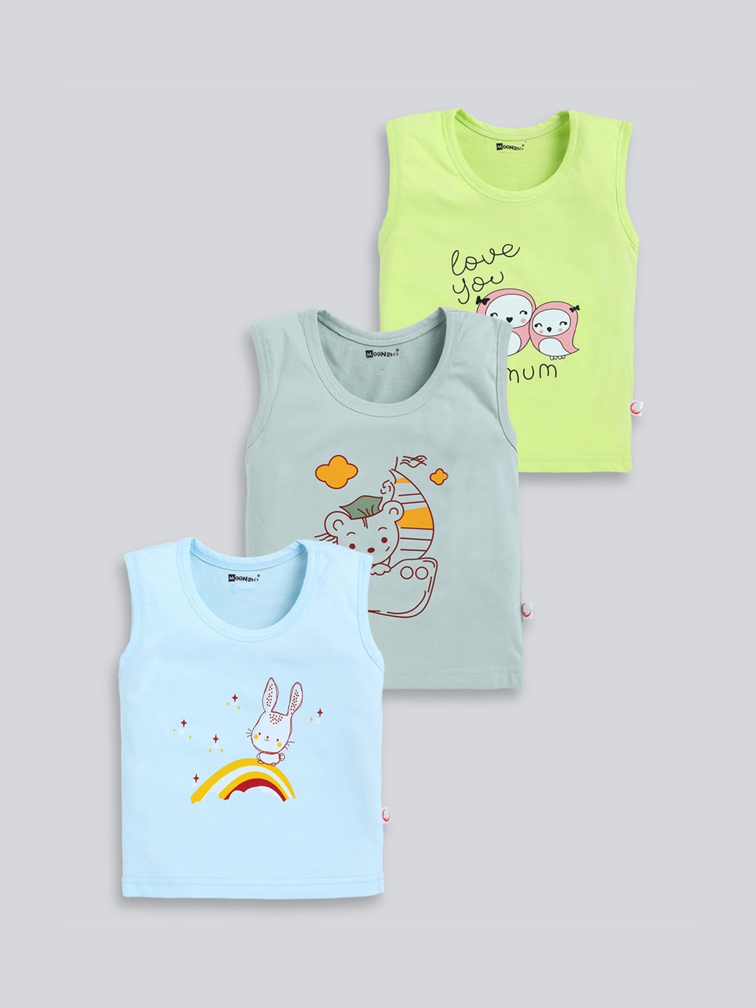 

MooNKids Kids Pack of 3 Printed Cotton Innerwear Vests MK_Vest_38, Blue