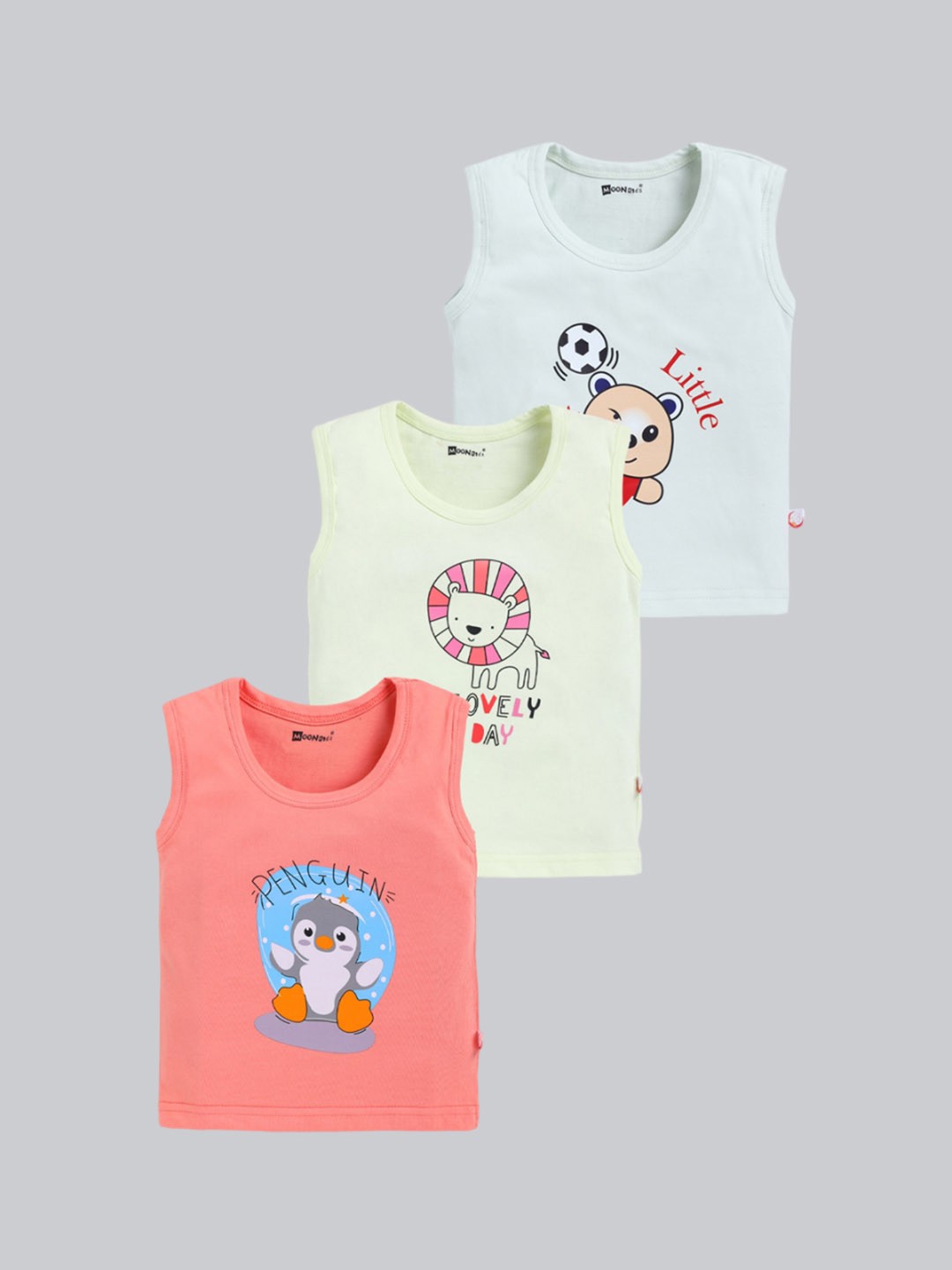 

MooNKids Kids Pack Of 3 Printed Pure Cotton Innerwear Vests, Multi