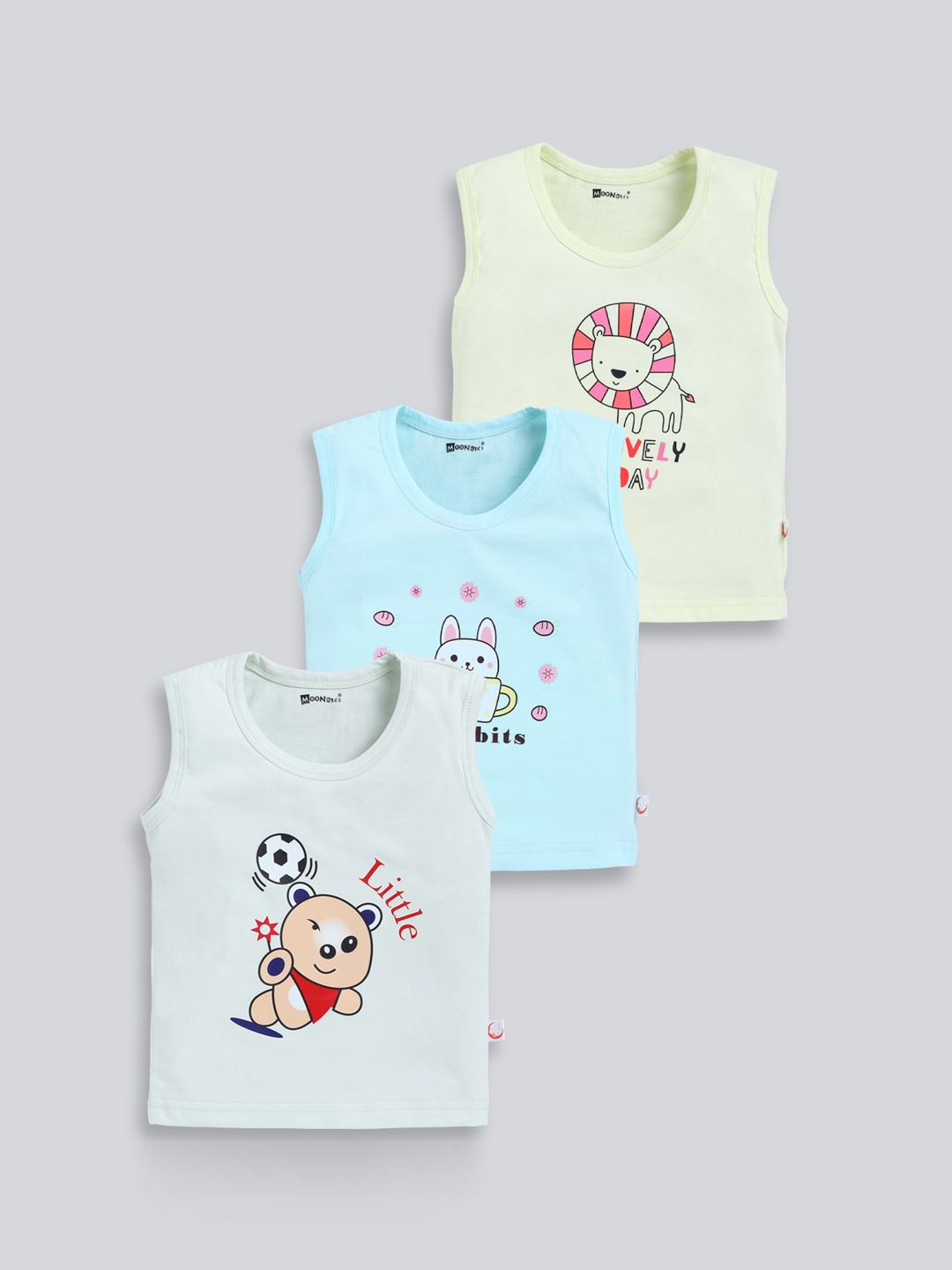 

MooNKids Kids Pack Of 3 Printed Cotton Vests MK_Vest_333, Blue
