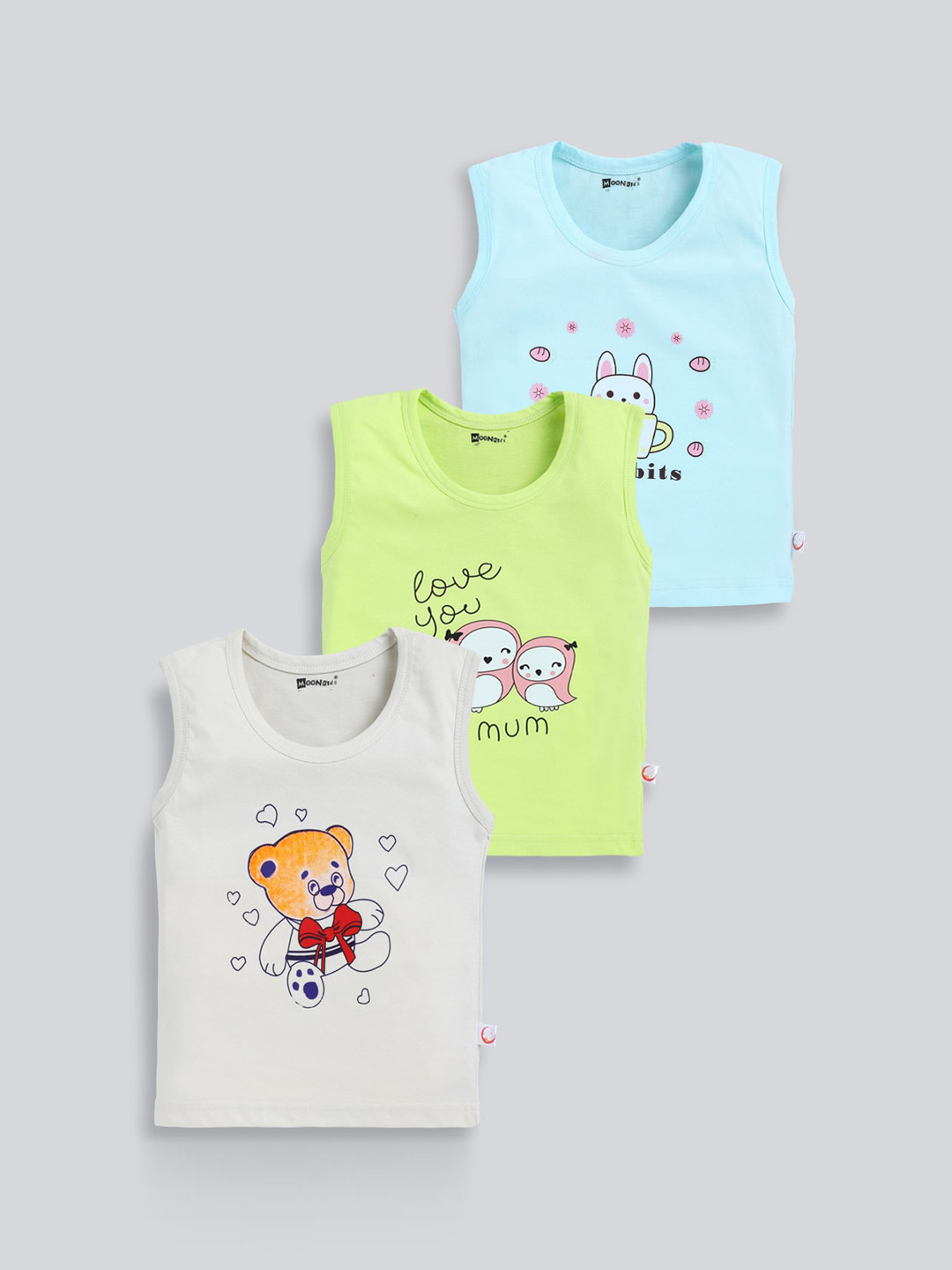 

MooNKids Kids Pack Of 3 Printed Cotton Innerwear Vests- MK_Vest_321, Blue