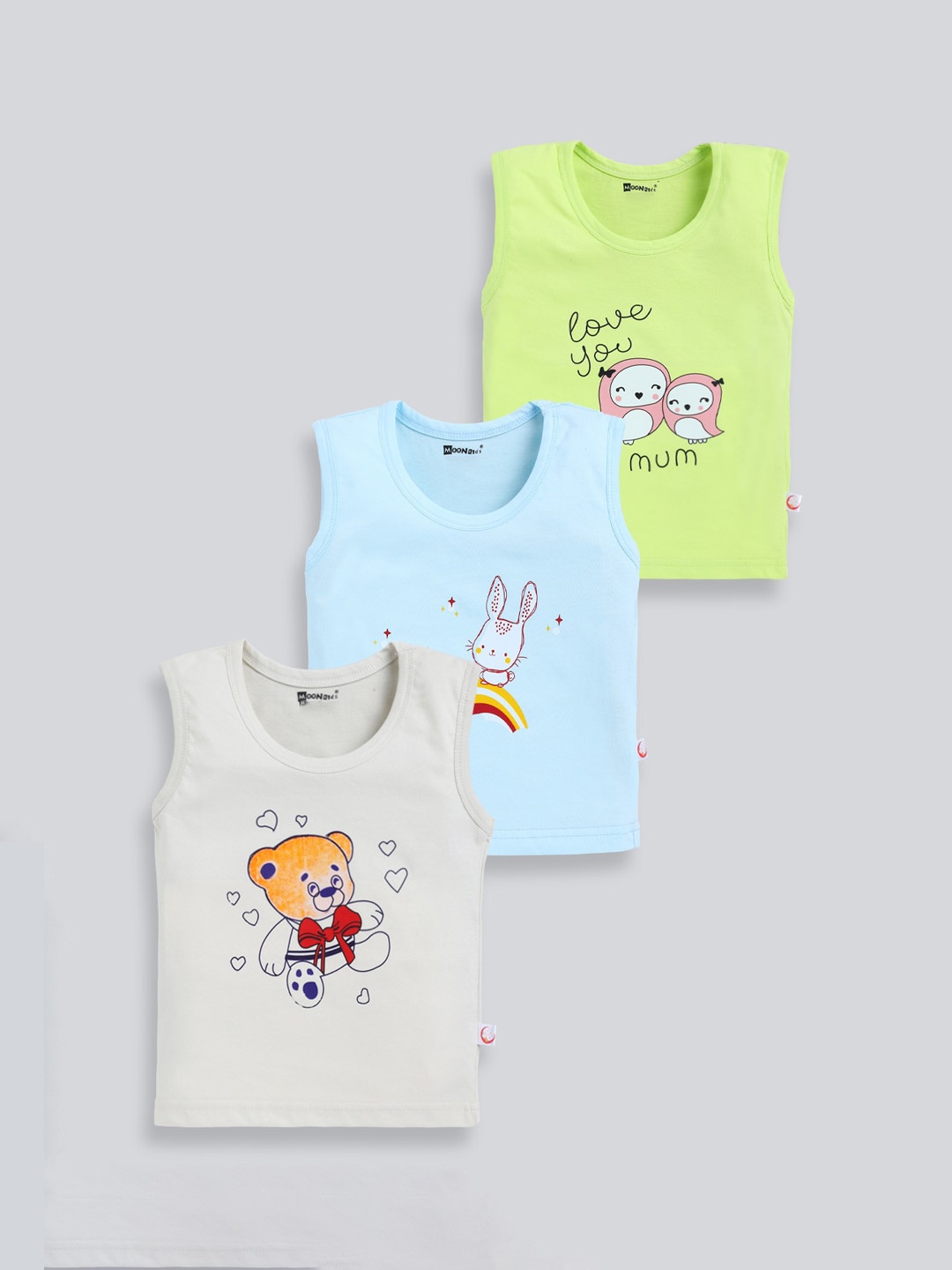 

MooNKids Kids Pack Of 3 Printed Cotton Innerwear Vests- MK_Vest_336, Blue