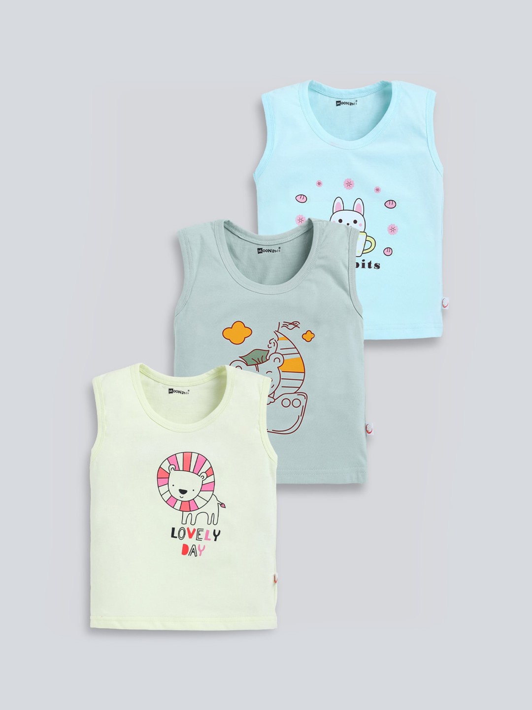 

MooNKids Kids Pack Of 3 Printed Cotton Vests MK_Vest_314, Blue