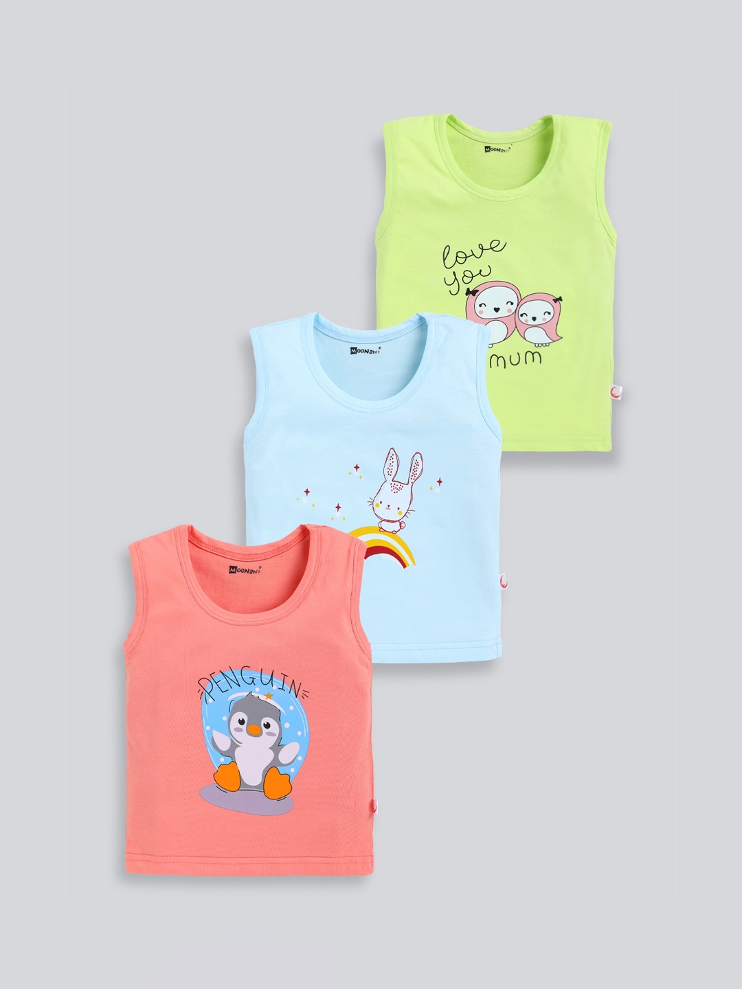 

MooNKids Kids Pack Of 3 Printed Cotton Innerwear Vests- MK_Vest_31, Green