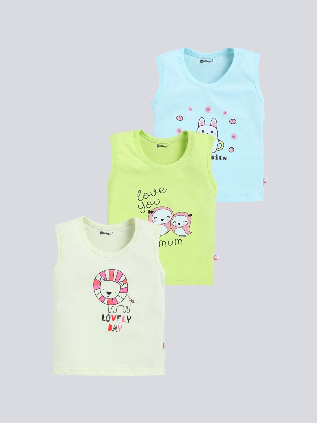

MooNKids Kids Pack Of 3 Printed Cotton Innerwear Vests- MK_Vest_322, Multi