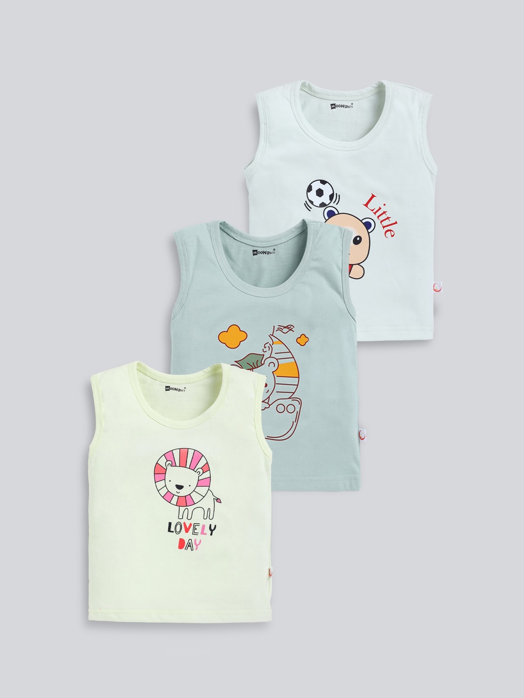 

MooNKids Kids Pack of 3 Printed Cotton Innerwear Vests MK_Vest_315, Green