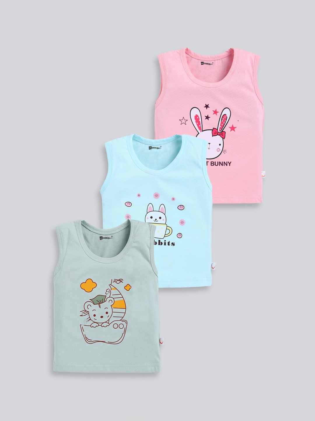 

MooNKids Kids Pack Of 3 Printed Pure Cotton Innerwear Vests, Multi