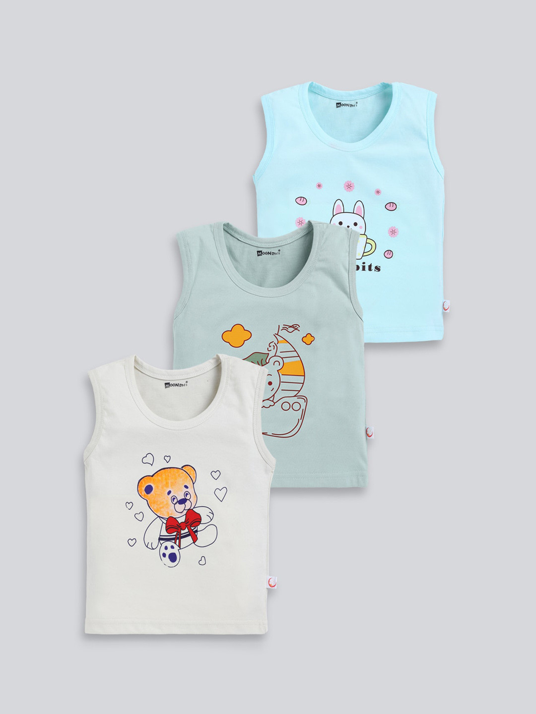 

MooNKids Kids Pack of 3 Printed Cotton Innerwear Vests MK_Vest_313, Green