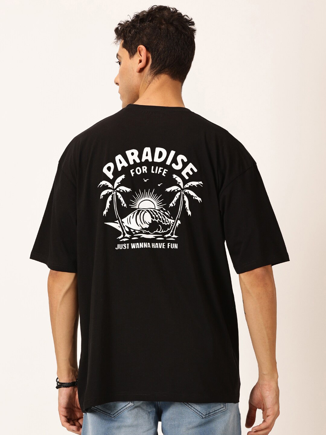 Thomas Scott Round Neck Typography Printed Cotton Oversized T-shirt, Black