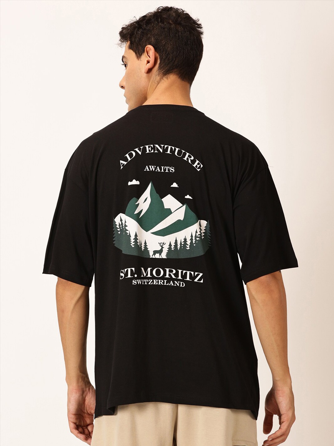 Thomas Scott Round Neck Typography Printed Cotton Oversized T-shirt, Black