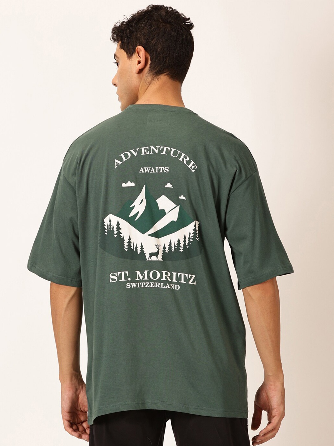 Thomas Scott Round Neck Typography Printed Cotton Oversized T-shirt, Green