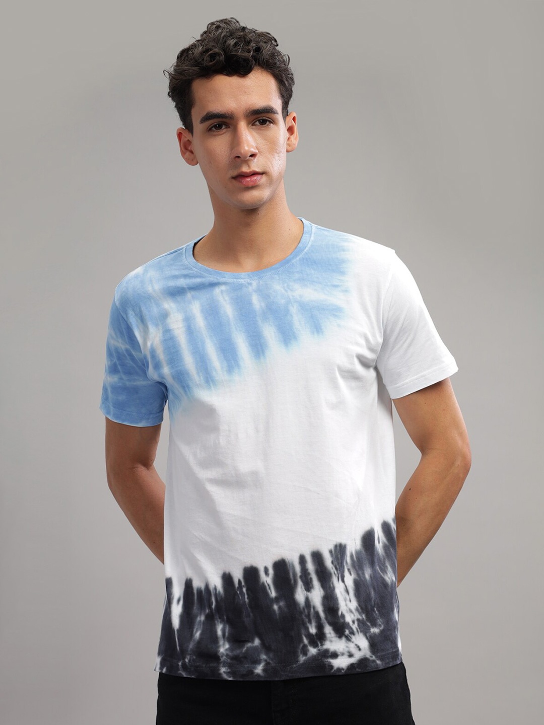 

ADRO Tie & Dye Printed Round Neck Short Sleeves Regular Fit Cotton T-shirt, Multi