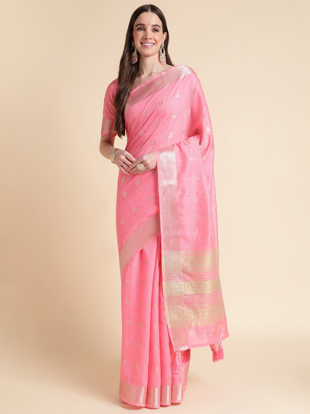 

Ishin Ethnic Motifs Woven Design Zari Organza Saree, Pink