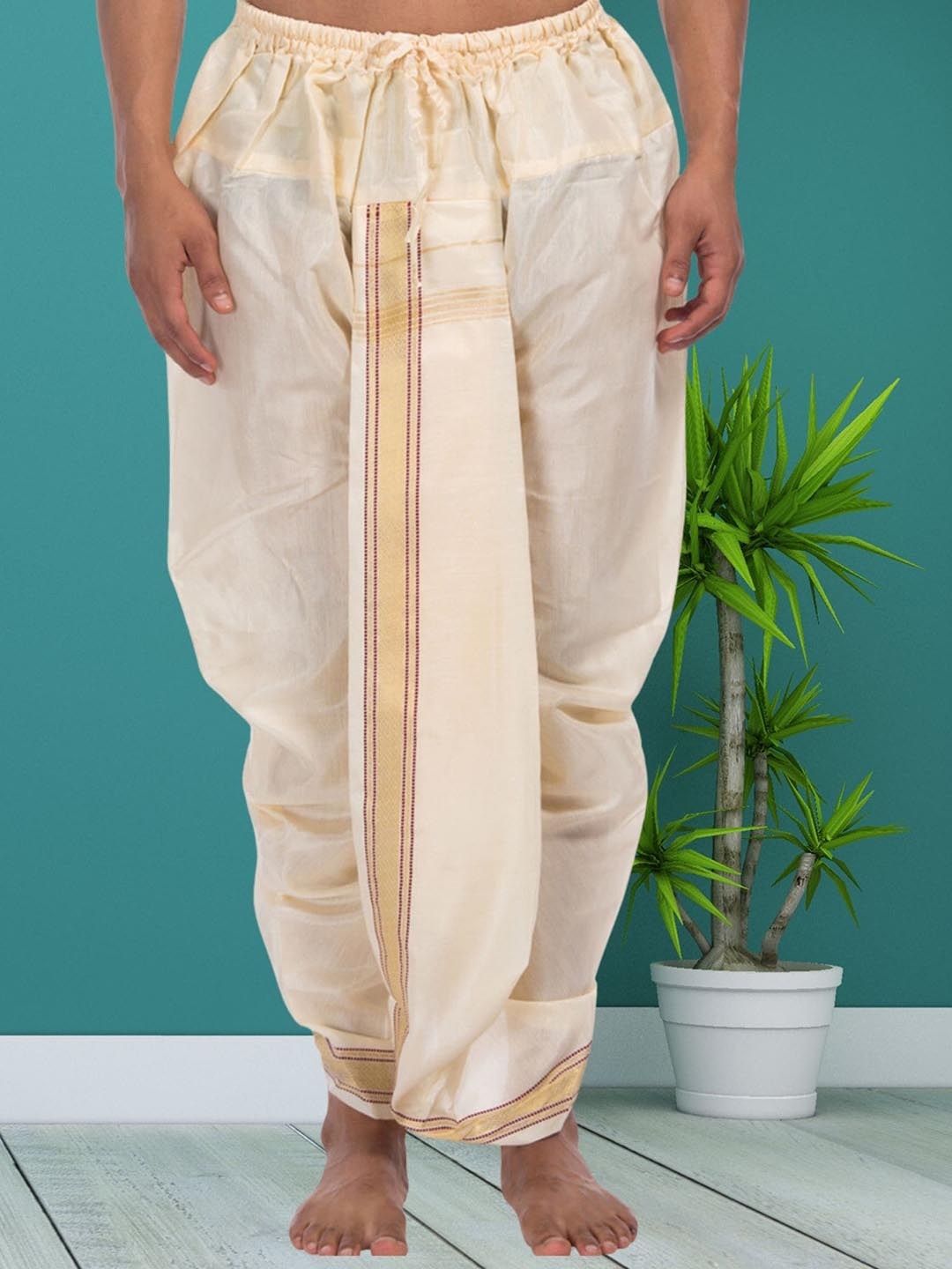

SHIWAM ETHNIX Men Ready To Wear Cotton-Silk Dhoti Pants, Gold