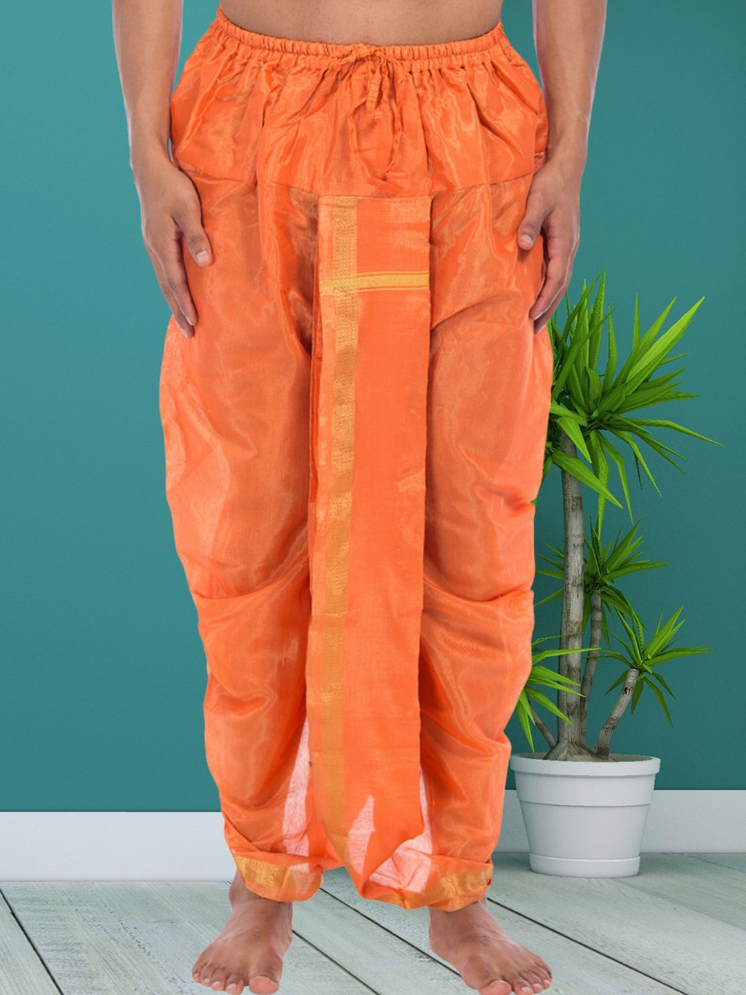 

SHIWAM ETHNIX Men Ready To Wear Cotton-Silk Dhoti Pants, Orange