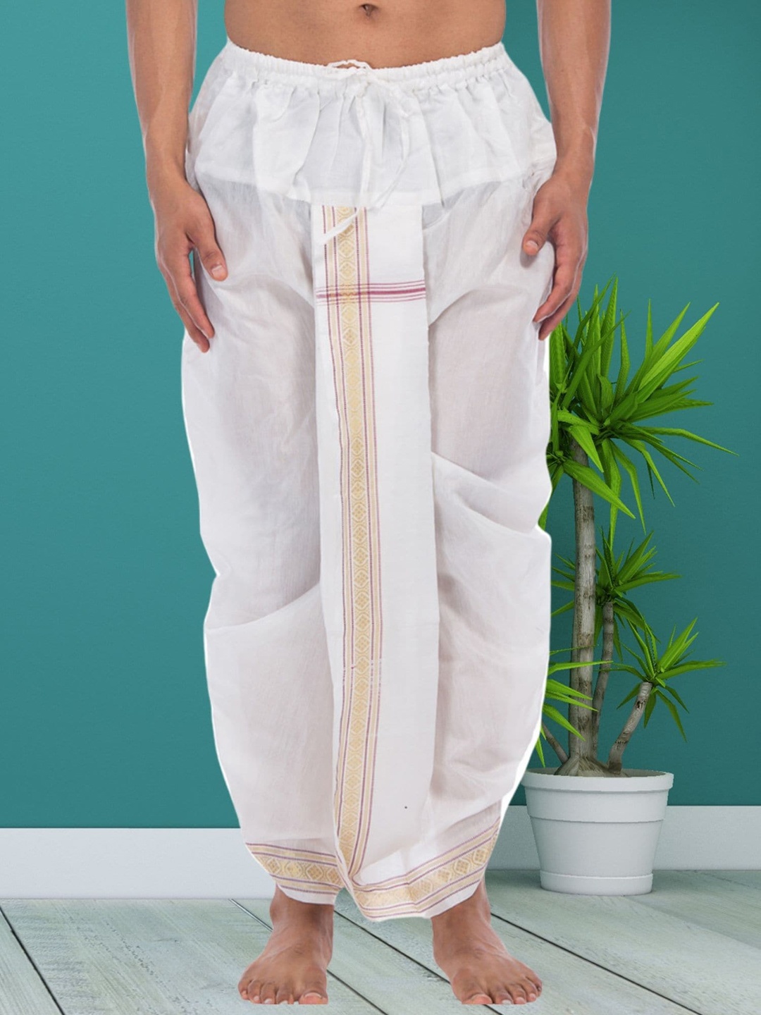 

SHIWAM ETHNIX Men Ready To Wear Cotton-Silk Dhoti Pants, White