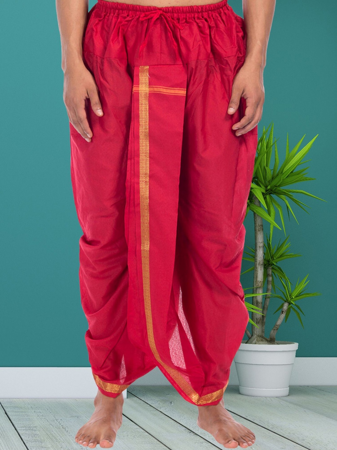 

SHIWAM ETHNIX Men Mid-Rise Cotton-Silk Dhoti Pants, Red