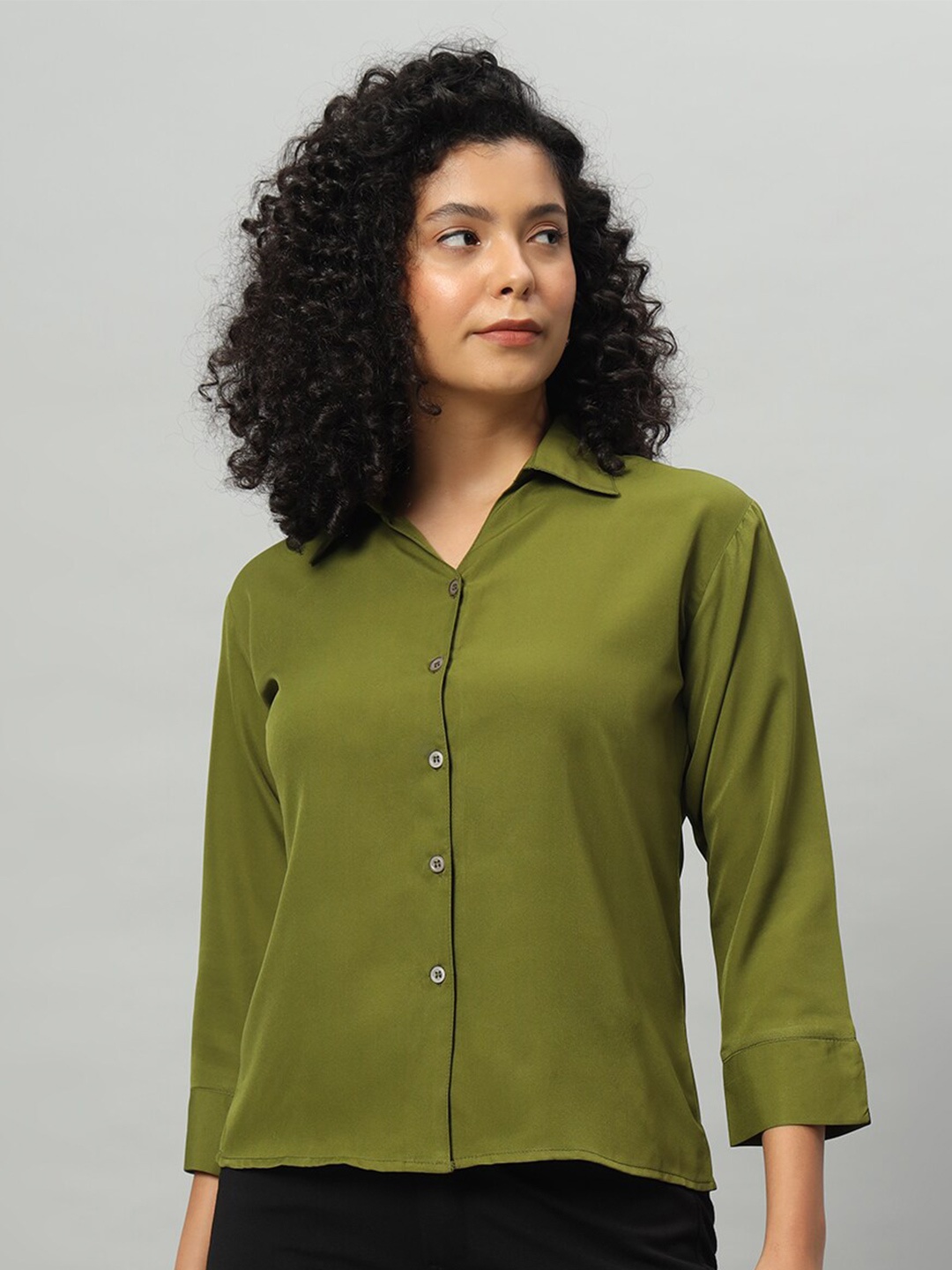 

Funday Fashion Regular Fit Spread Collar Casual Shirt, Olive