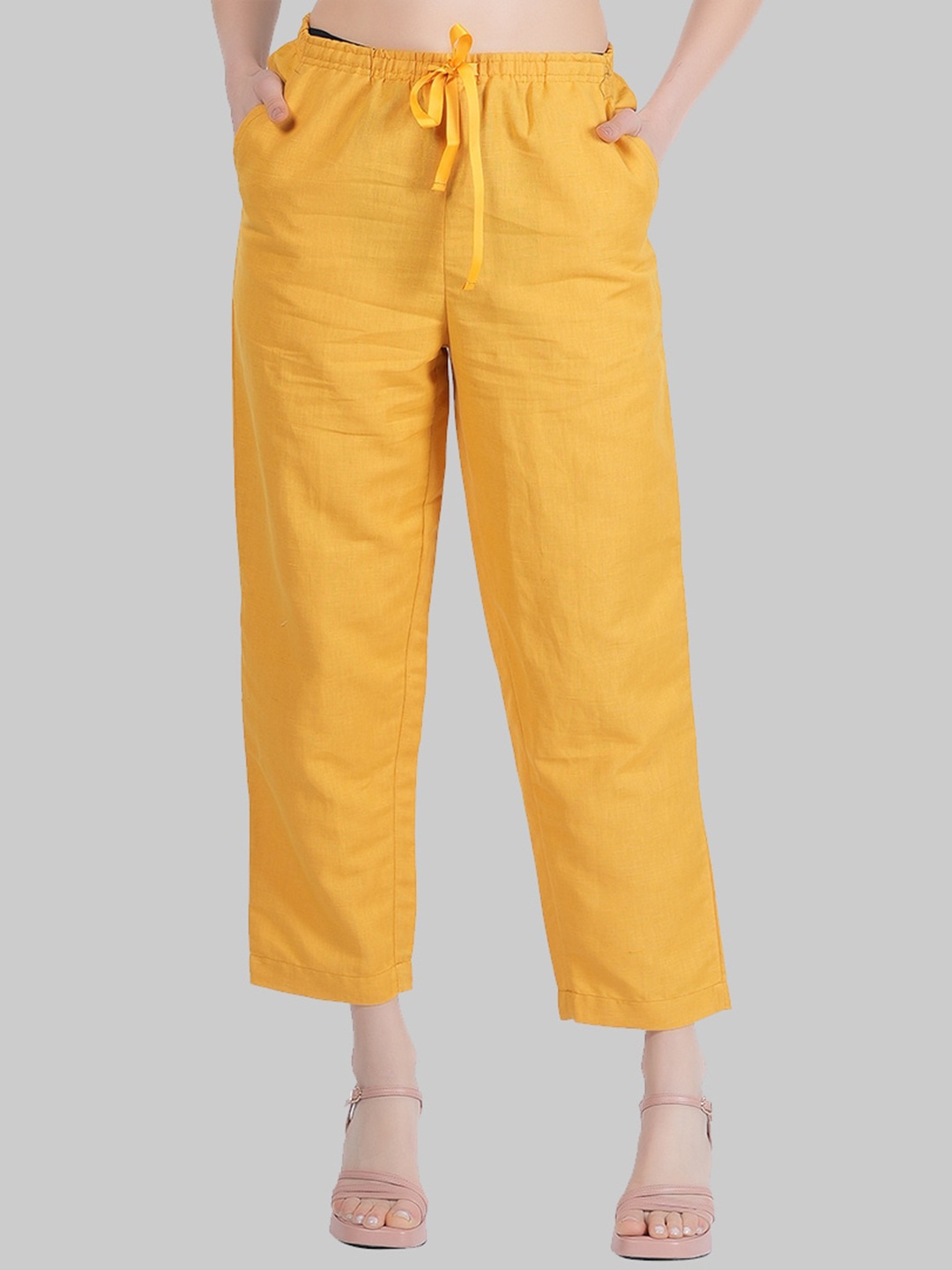 

Style Shoes Women Linen Pyjamas with Drawstring clousre, Yellow
