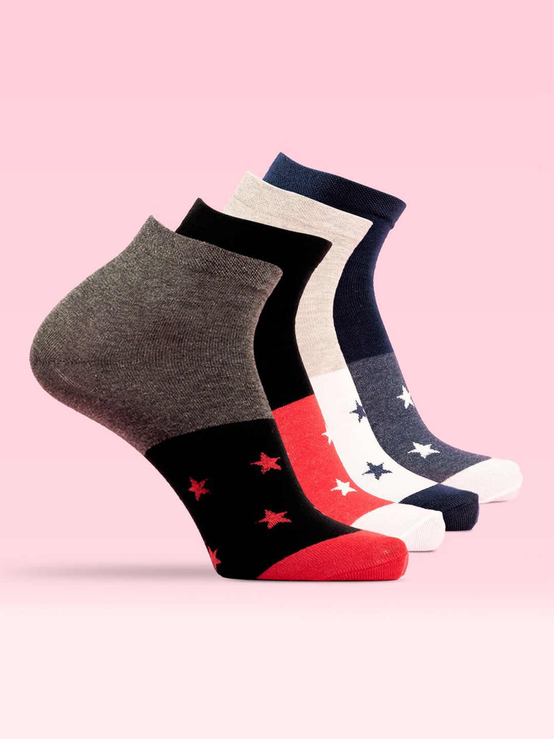 

LUX MOZZE Men Pack Of 4 Colorblocked Cotton Ankle-Length Socks, Black