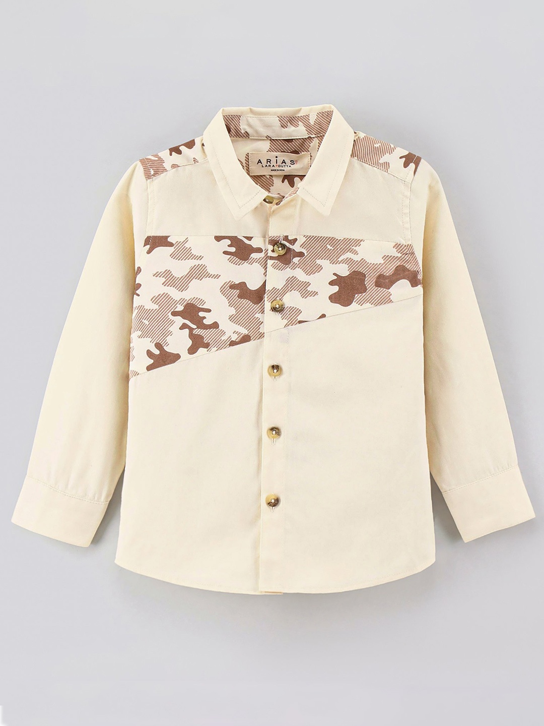 

ARIAS By LARA DUTTA Boys Abstract Printed Cotton Spread Collar Curved Casual Shirt, Cream