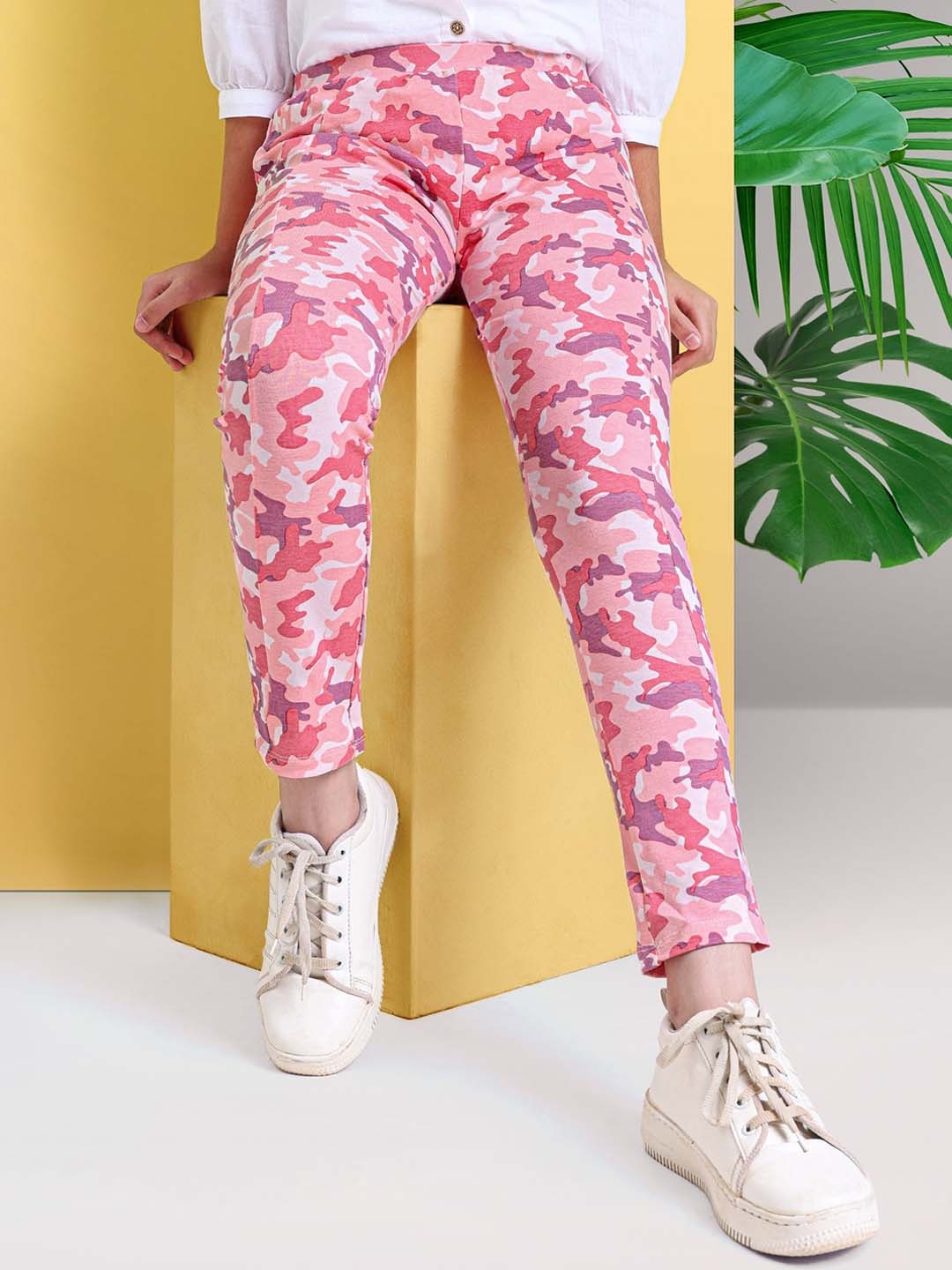

ARIAS By LARA DUTTA Girls Printed Rib Knit Ankle Leggings, Pink