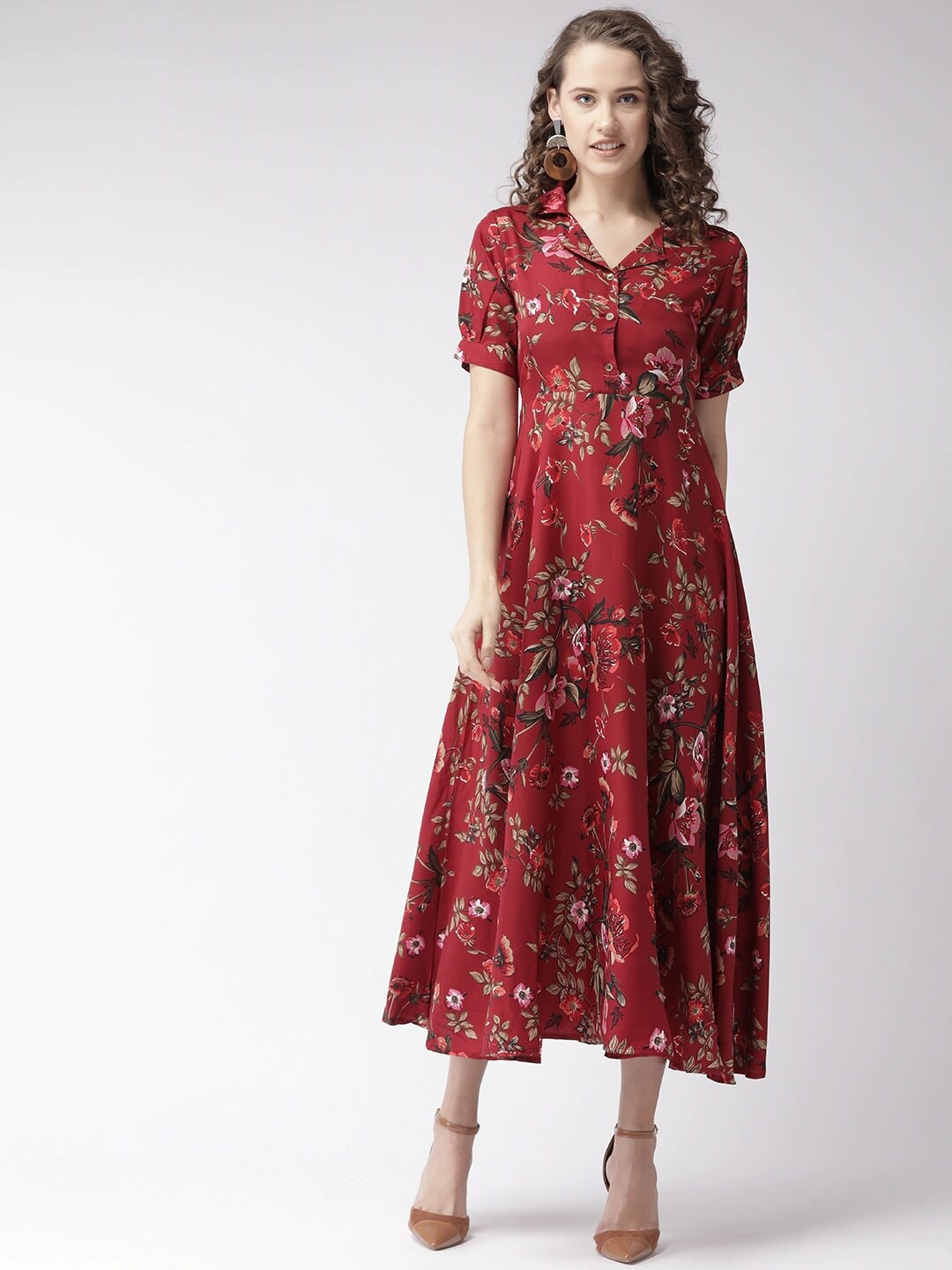 

U&F Floral Printed Crepe Maxi Dress, Maroon