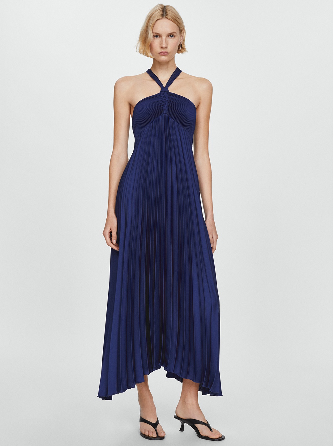 

MANGO Halter Neck A-Line Midi Dress, Navy blue