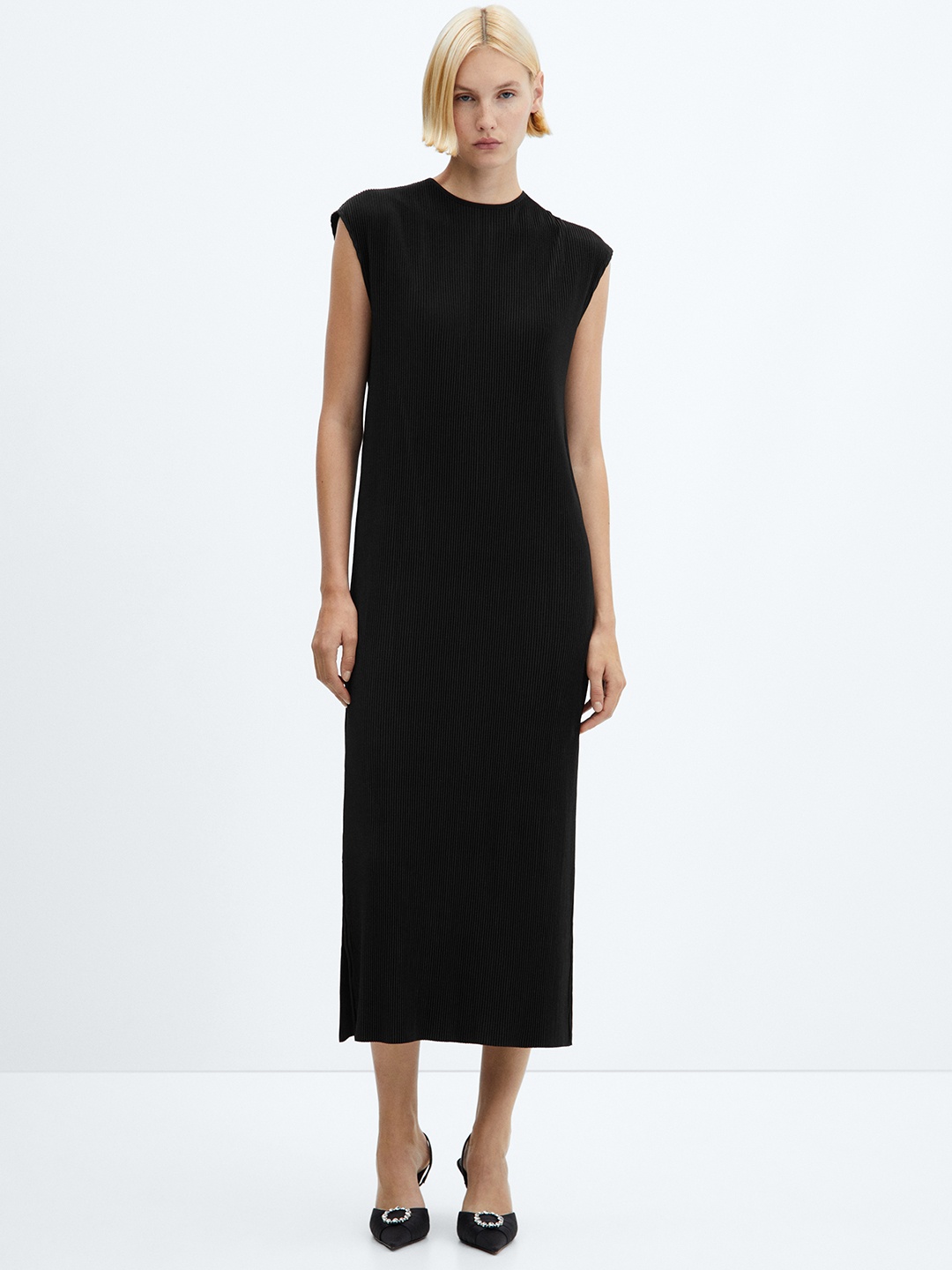 

MANGO Pleated A-Line Midi Dress, Black