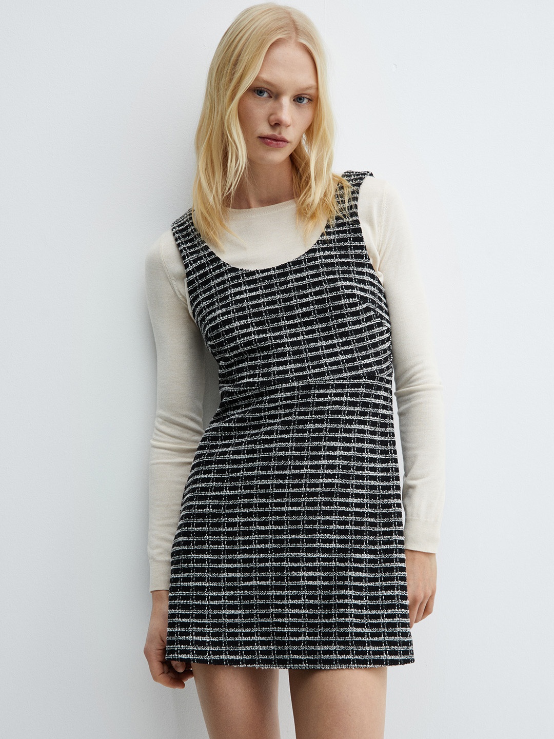 

MANGO Self Design A-Line Mini Dress, White