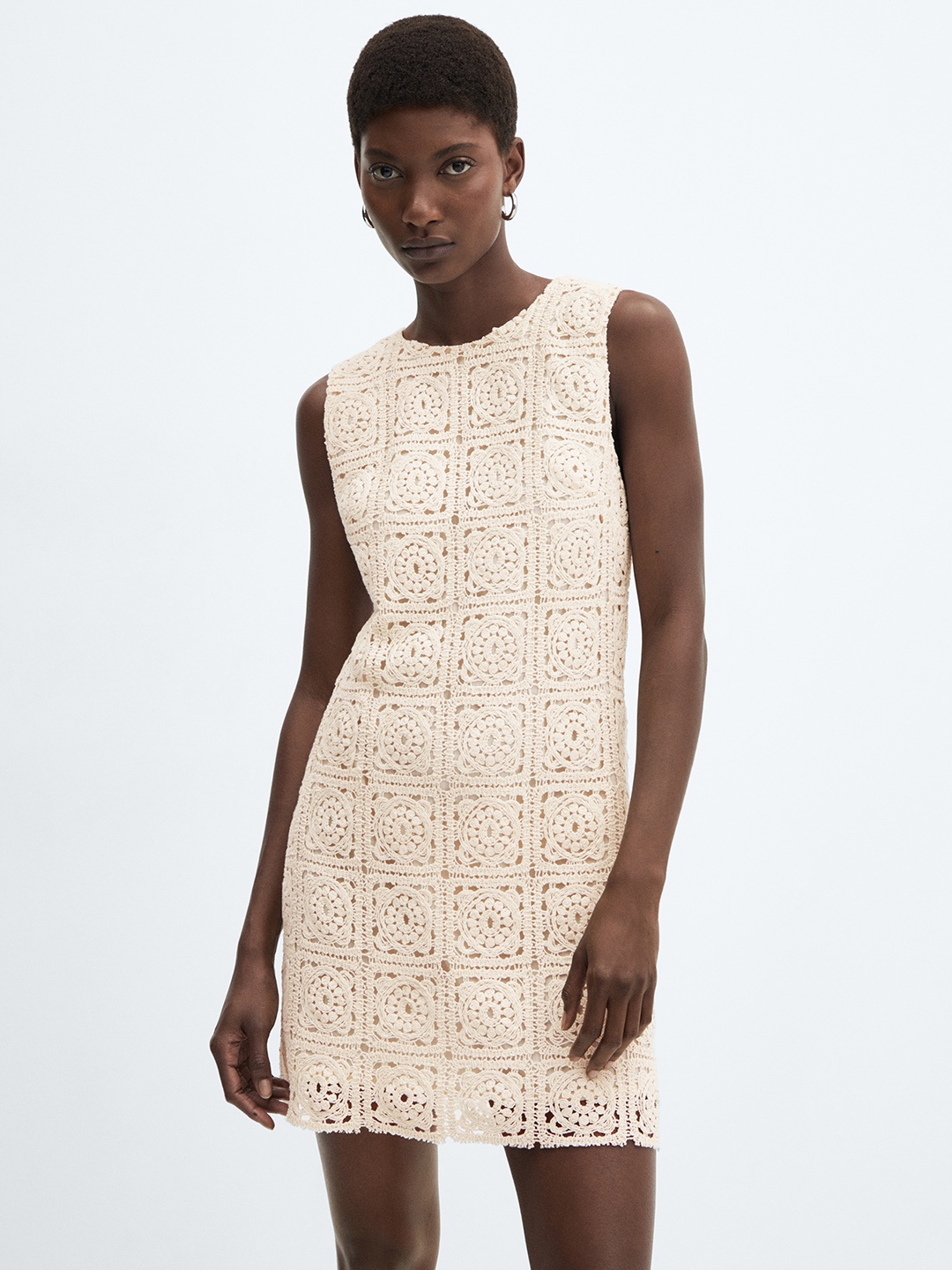 

MANGO Self Design A-Line Mini Dress, Off white