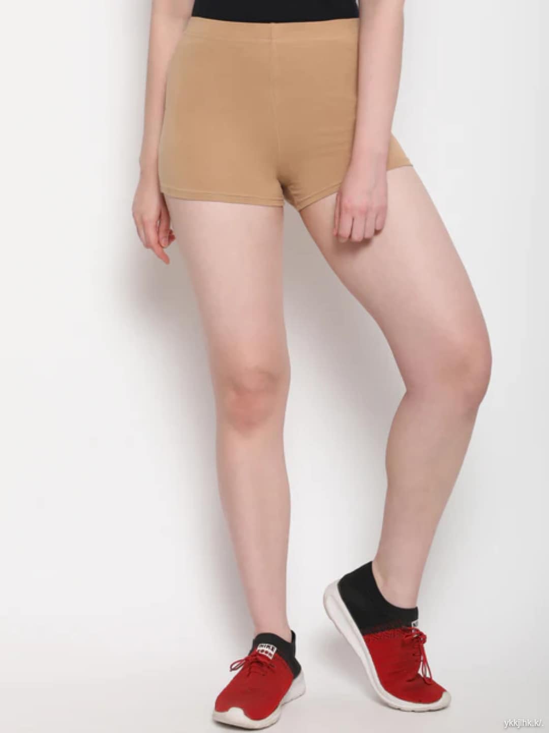 

Kasak Women Skinny Fit High-Rise Cotton Sports Shorts, Beige