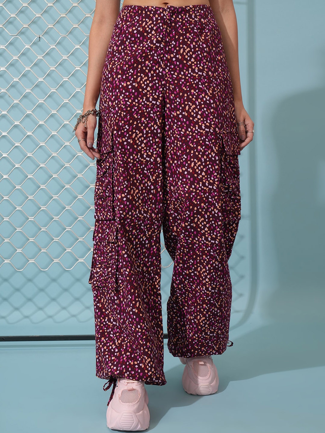 

Tokyo Talkies Women Maroon Floral Printed Cotton Parallel Trousers