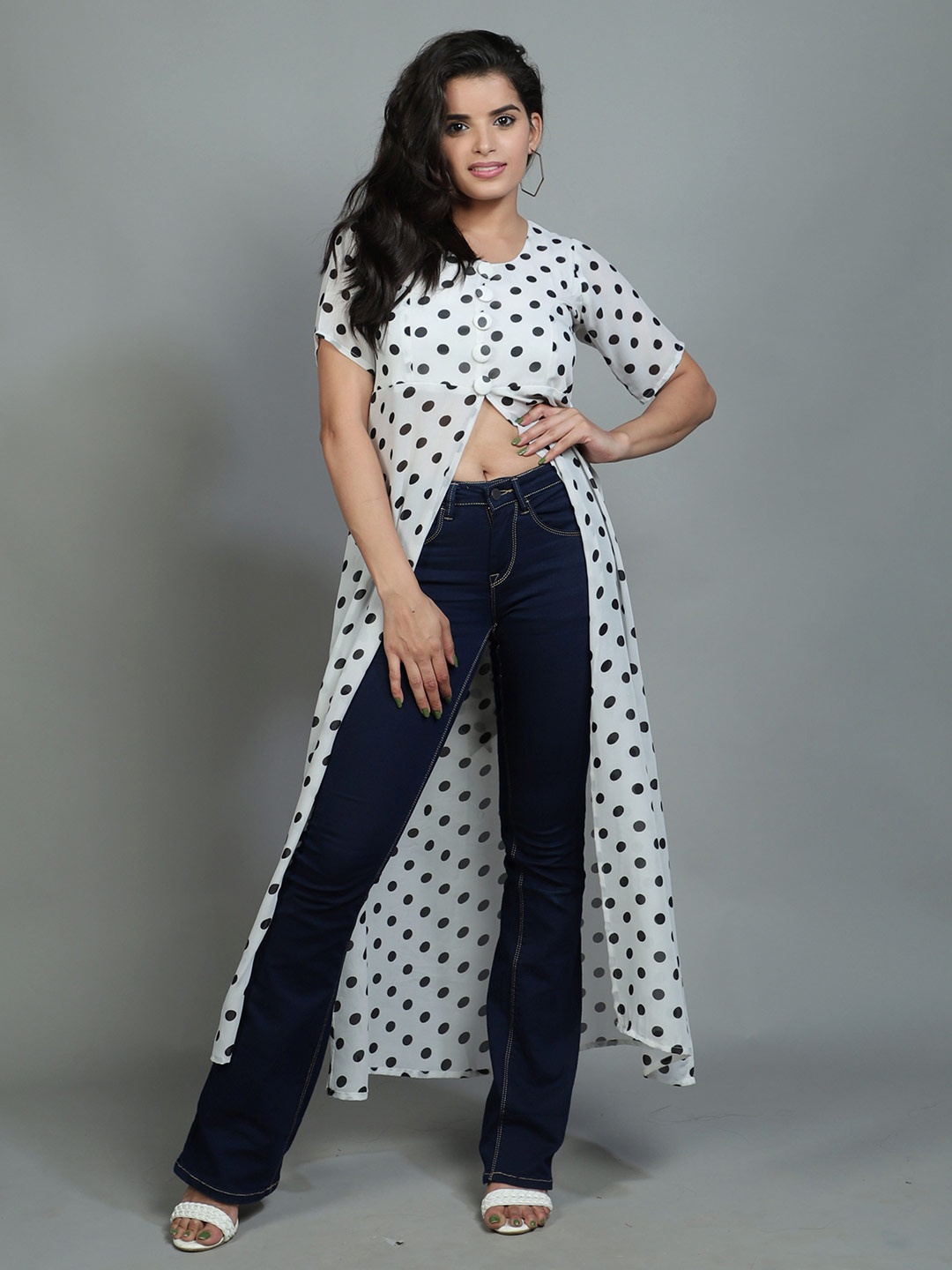 

ADDICTED ATTIRE Polka Dot Printed Tunic, White