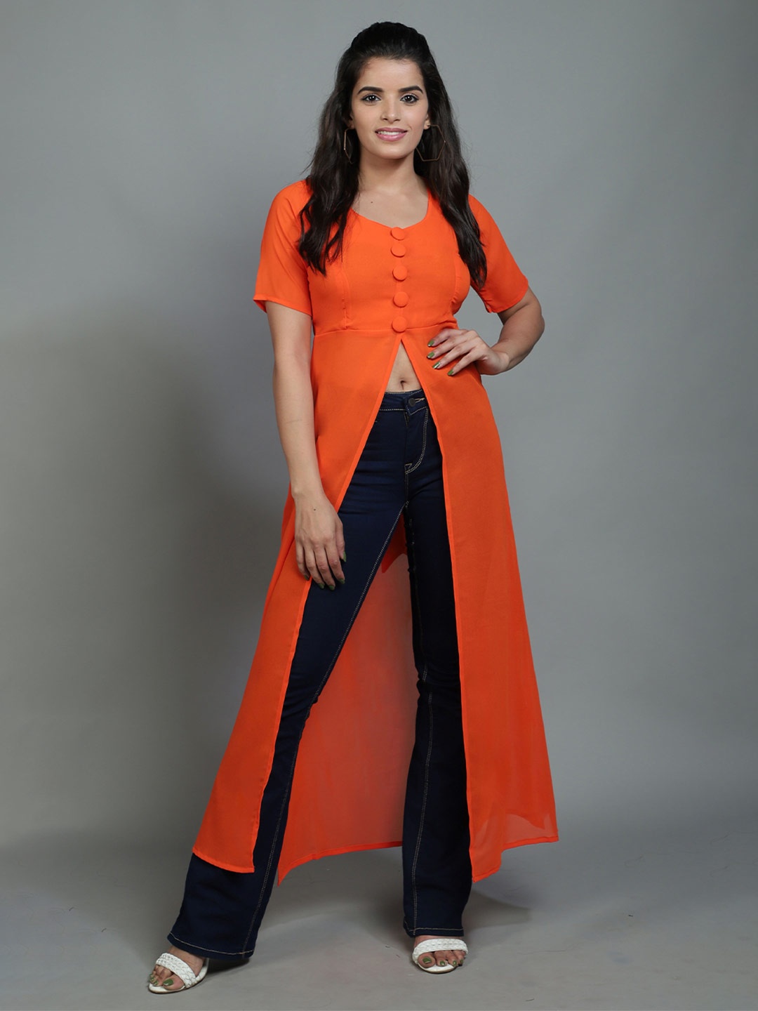 

ADDICTED ATTIRE Round Neck Tunic, Orange