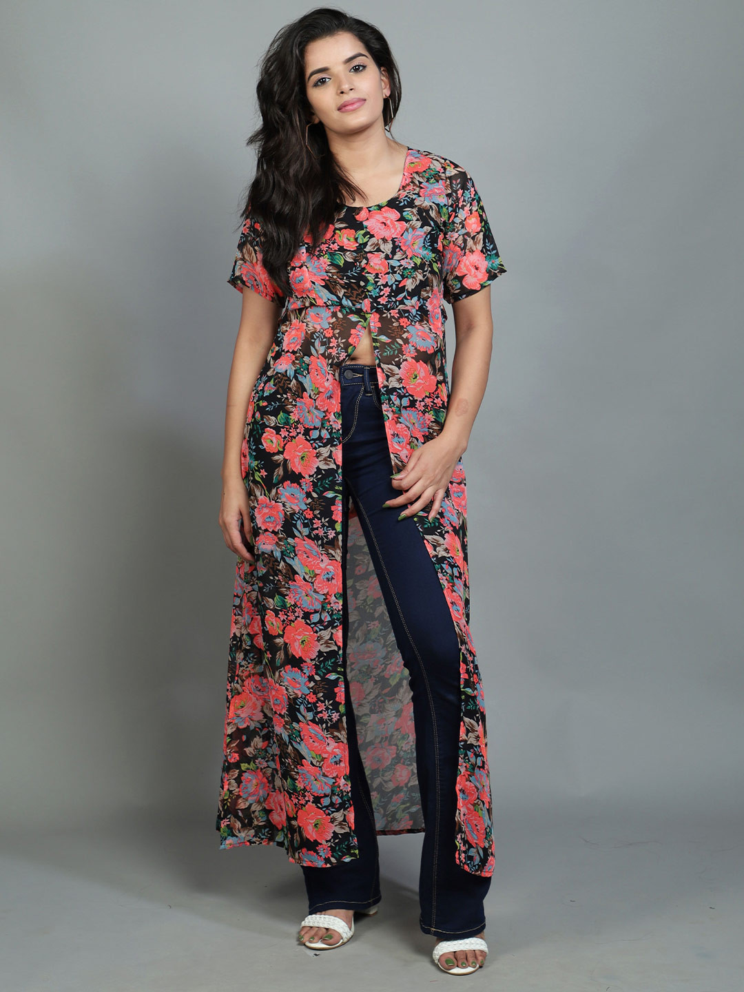 

ADDICTED ATTIRE Floral Printed Tunic, Black