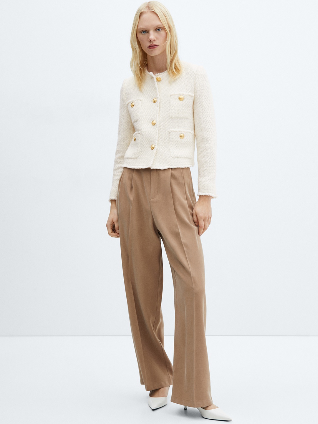 

MANGO Women Tweed Tailored Jacket, Off white