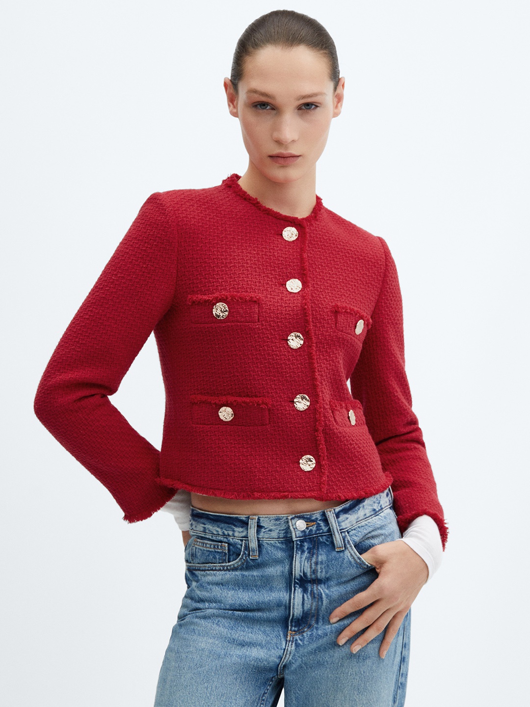 

MANGO Women Tweed Tailored Jacket, Red