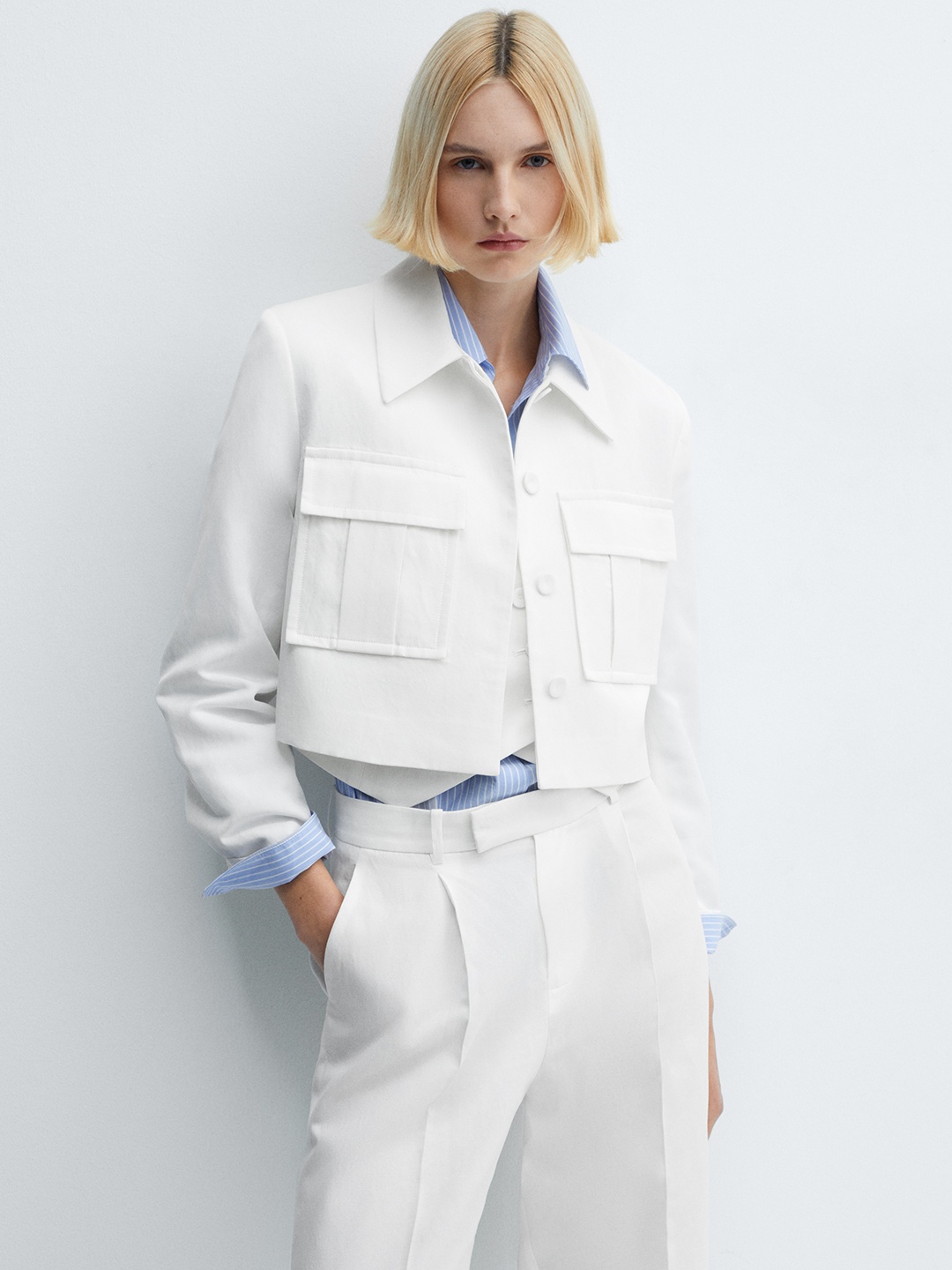 

MANGO Women Crop Tailored Jacket, White