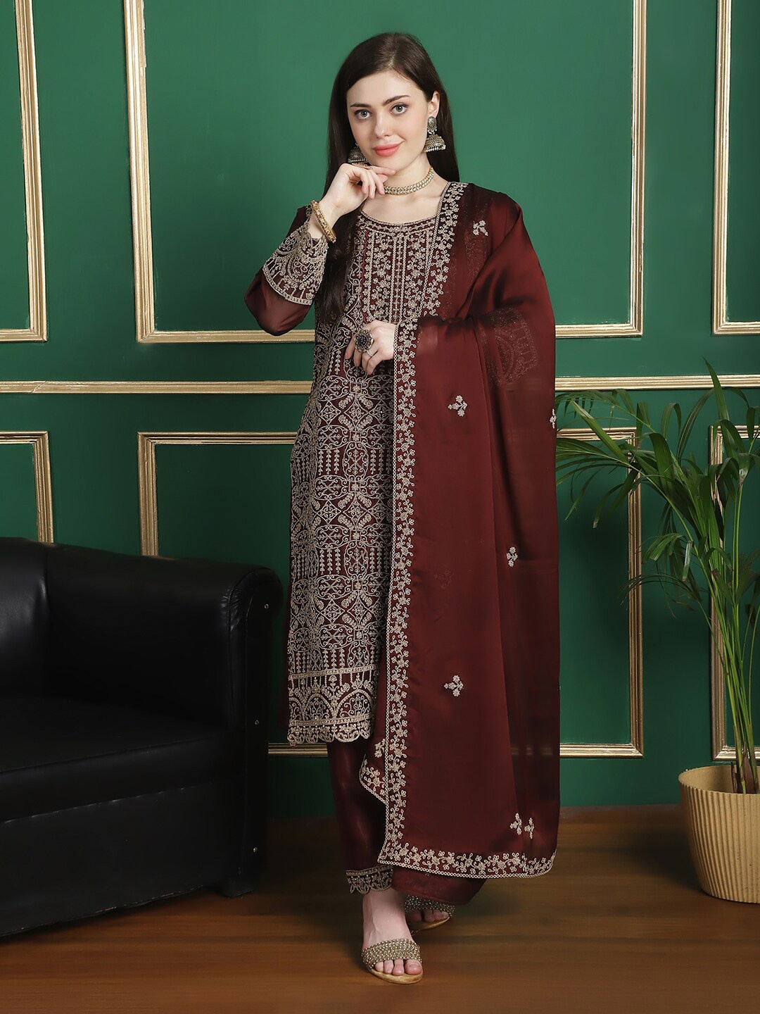 

Stylee LIFESTYLE Embroidered Unstitched Dress Material, Maroon