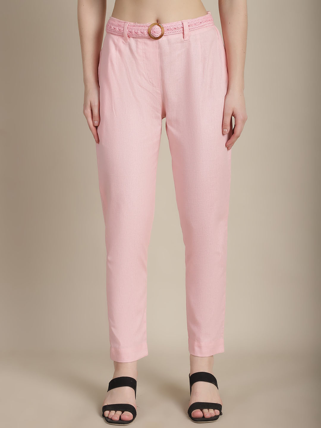 

Tulsattva Women Mid-Rise Smart Fit Easy Wash Cotton Trousers, Pink
