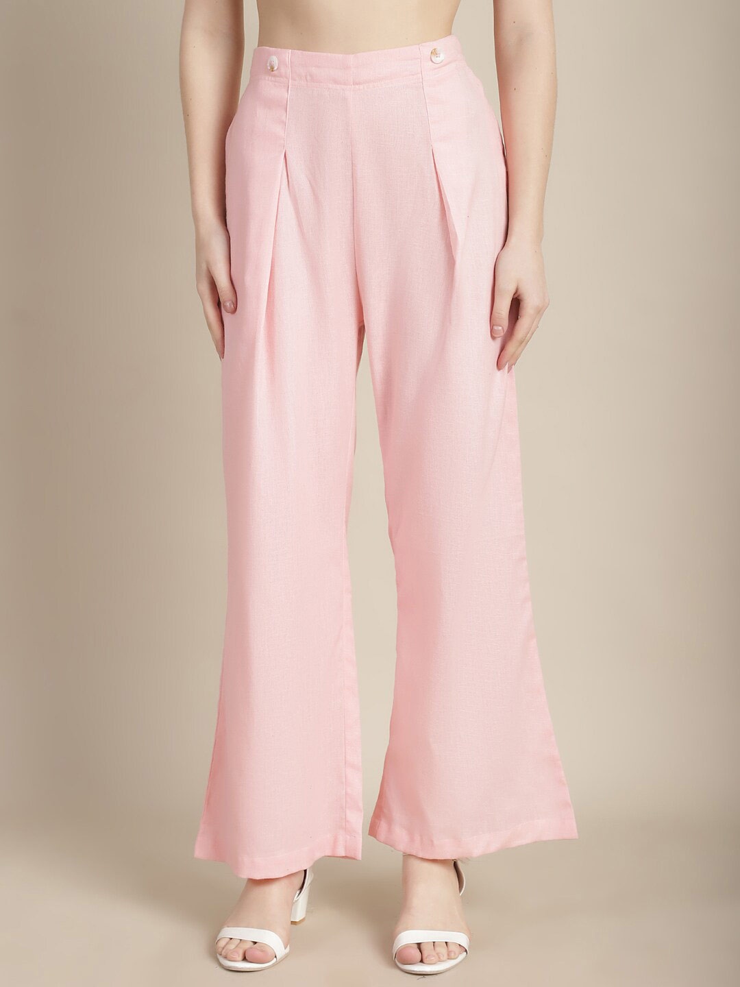 

Tulsattva Mid Rise Cotton Flared Palazzos, Pink