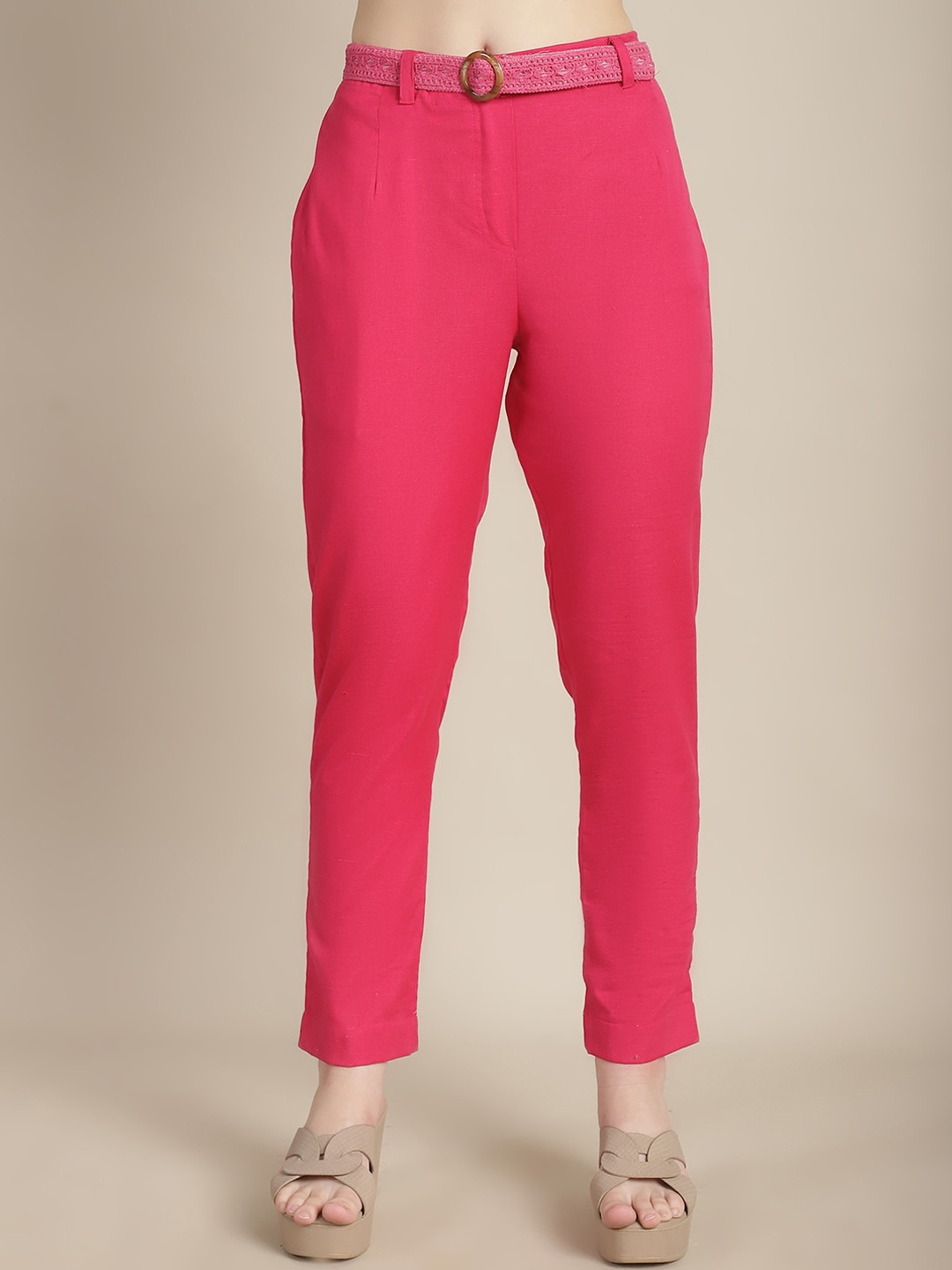 

Tulsattva Women Mid-Rise Smart Fit Easy Wash Cotton Trousers, Fuchsia