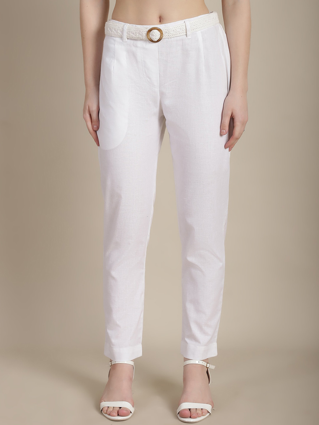 

Tulsattva Women Mid-Rise Smart Fit Easy Wash Cotton Trousers, White