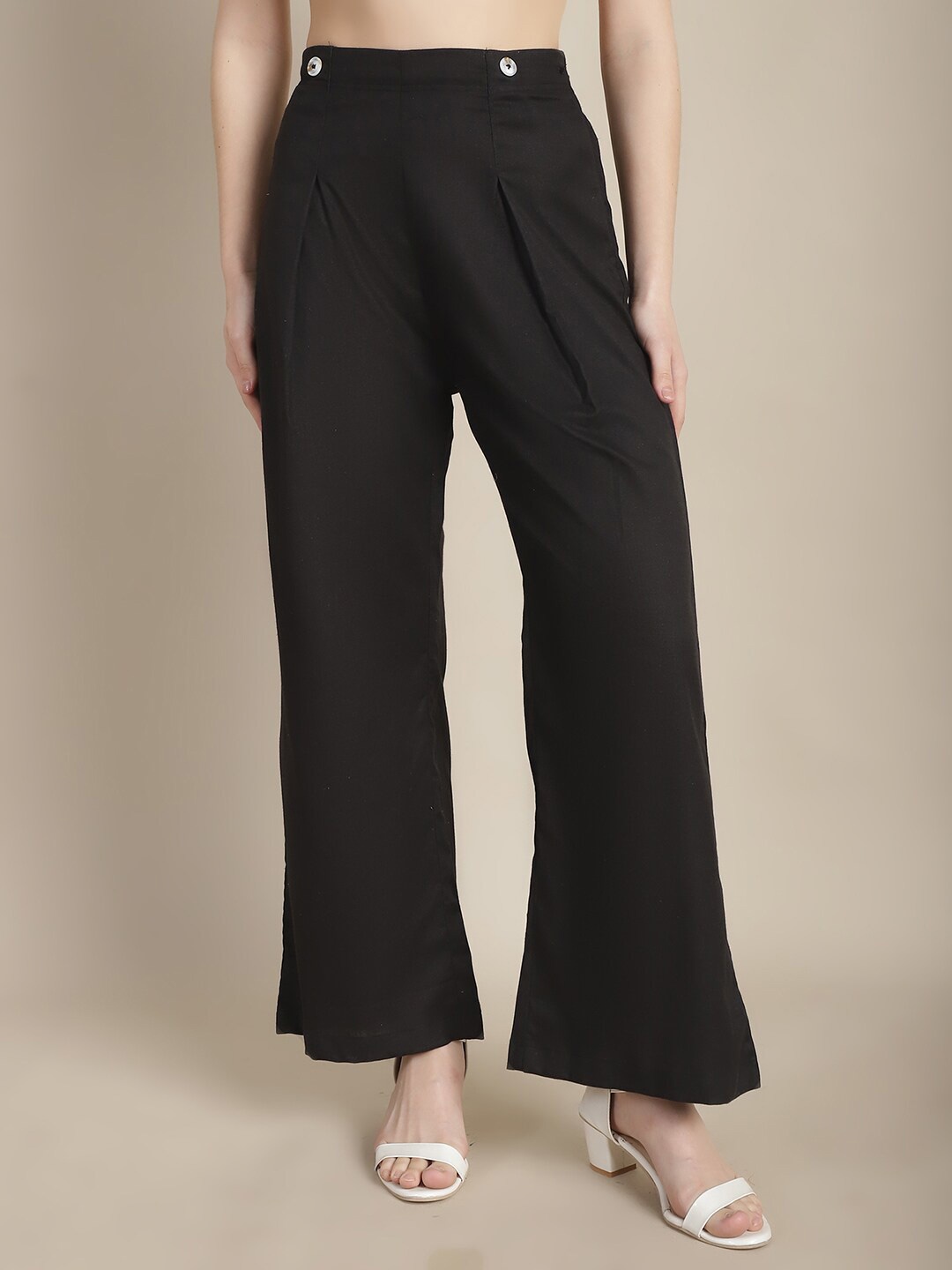 

Tulsattva Cotton Flared Palazzos, Black