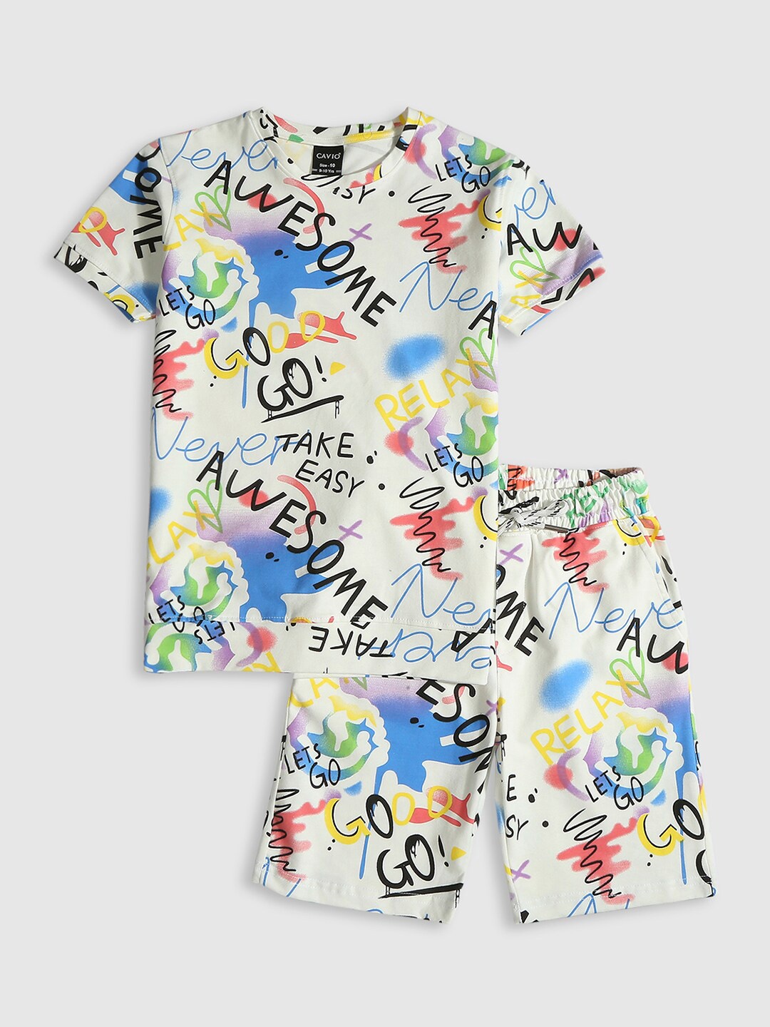 

CAVIO Boys Printed Round Neck Short Sleeves Pure Cotton T-shirt with Shorts, Blue