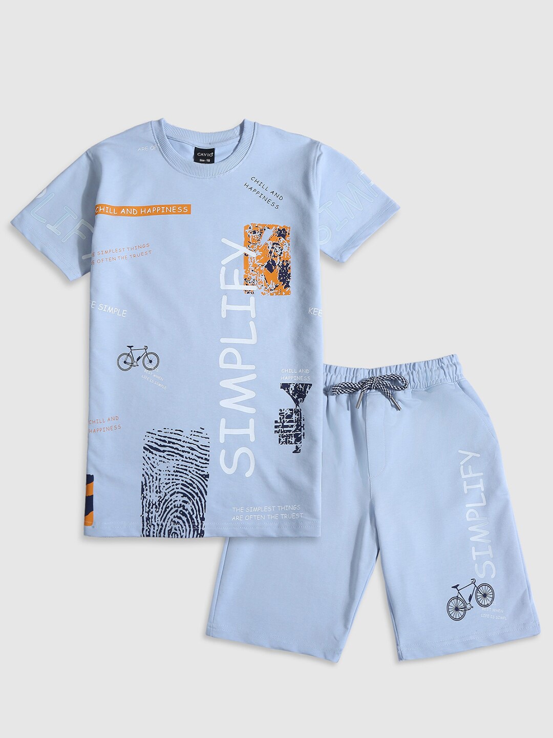 

CAVIO Boys Printed Pure Cotton T-shirt with Shorts, Blue